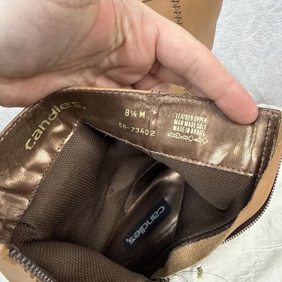 Vtg Candies Leather Boots Womens 8.5 Tan Chunky Heel Square Toe Mid Calf 90s Y2K - Picture 9 of 11